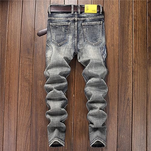 Jeans zippés Patch pour hommes : pantalon denim skinny imprimé de style motard - 3
