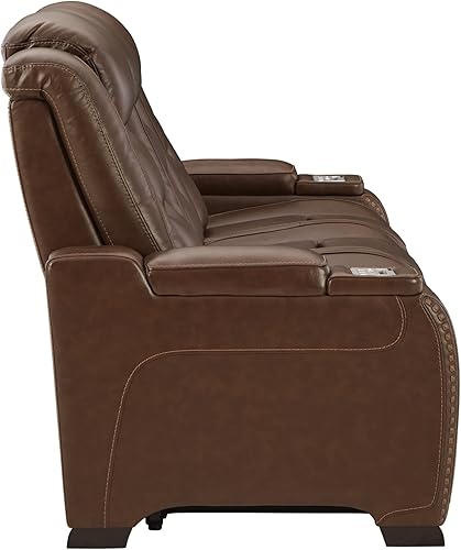 Miniatura 5 de Signature Design by Ashley The Man-Den Power Sofá reclinable con reposacabezas ajustable, caoba