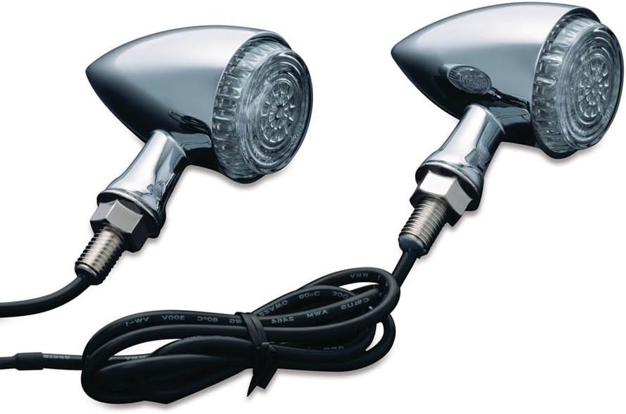 Kuryakyn 2508 Torpedo/Bullet Style Motorcycle LED Lights with Clear Lenses: Front Position Turn Signal/Blinker Indicators, Chrome, 1 Pair