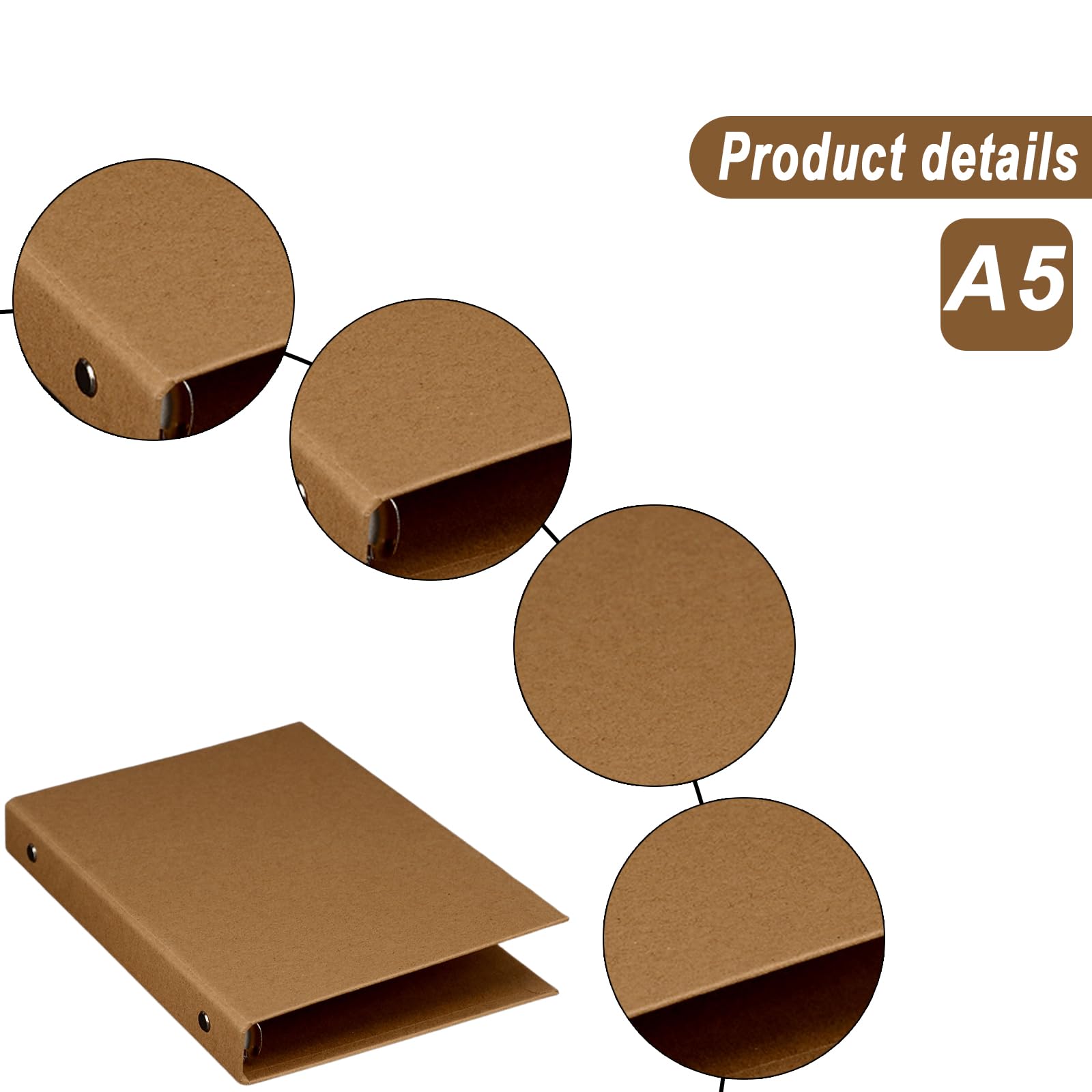 Lot De 3 Classeurs à Anneaux A5 Sporgo - Papier Kraft Rechargeable - Avec Perforatrice - 6 Anneaux