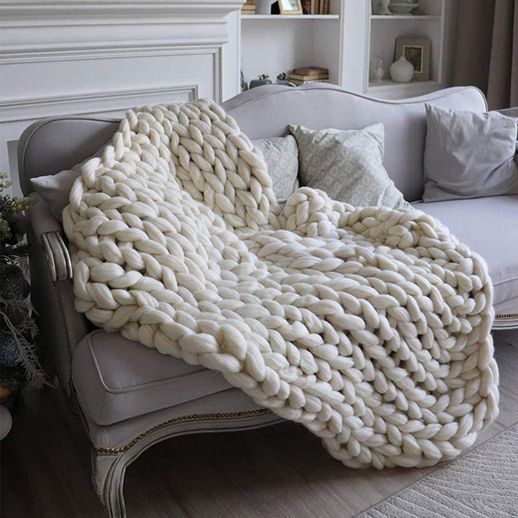 Amazon｜チャンキーニットブランケットハンドメイドスーパーソフト