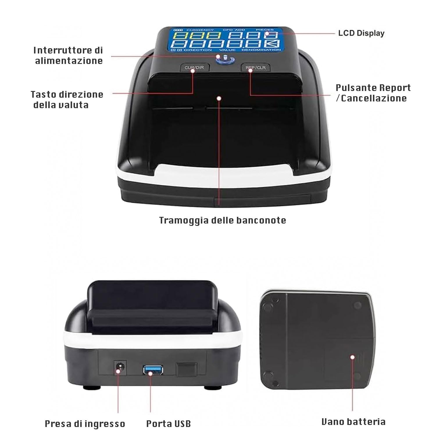 081 Store - RILEVATORE BANCONOTE RILEVA CONTA SOLDI VERIFICA EURO FALSI CONTABANCONOTE USB CON BATTERIA AGGIORNATO