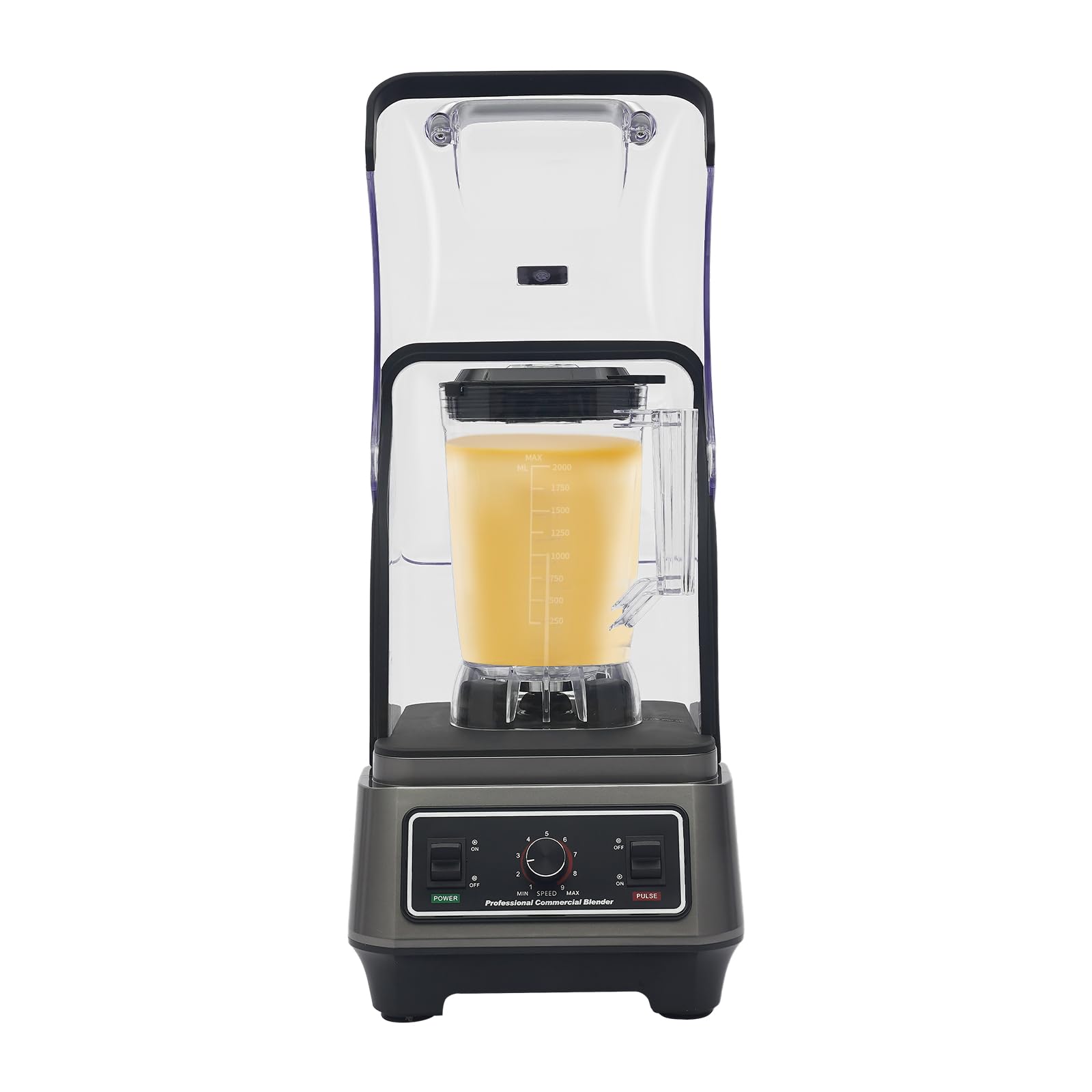 Commercial Blender with Soundproof Shield,Multifunctional Blending Machine with Speed Control,Heavy Duty Blender with Adjustable Speed,2200W