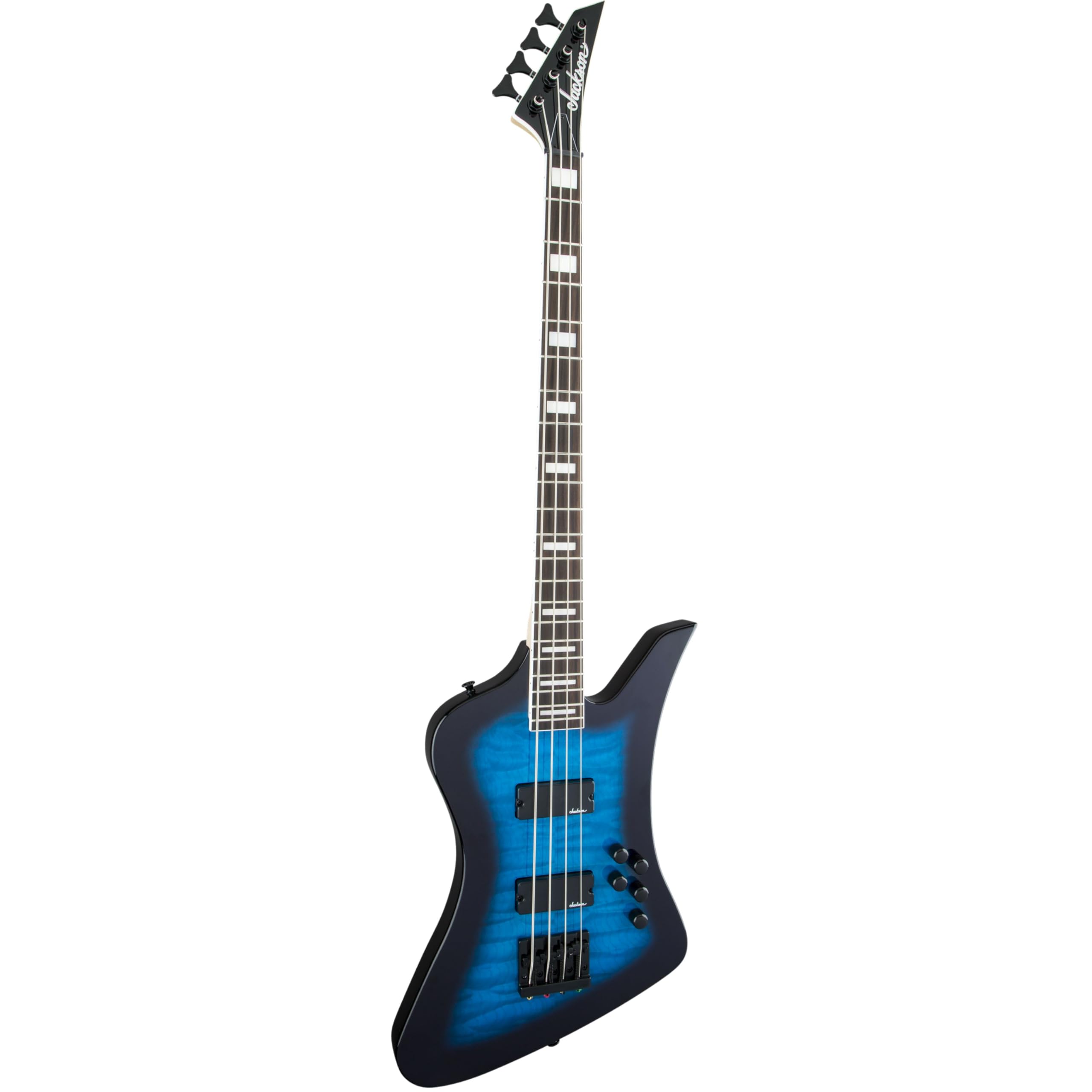 Jackson JS Series Kelly Bird Bass JS3Q, Transparent Blue Burst, Amaranth Fingerboard