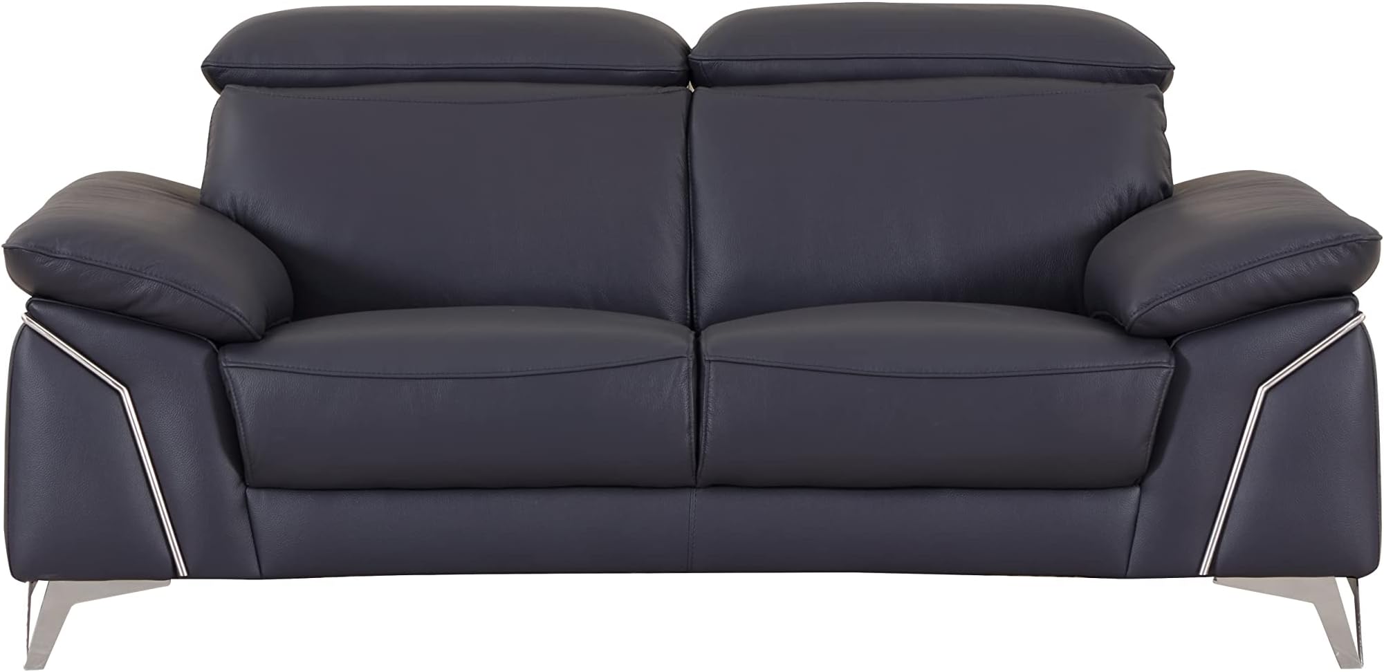 Blackjack Furniture Naples Top Grain Italian Leather Couch for Living Room, Adjustable Headrests with 9 Positions, Elegant Design with Solid Wood Frame & Stainless Steel Legs, Loveseat, 68", Navy