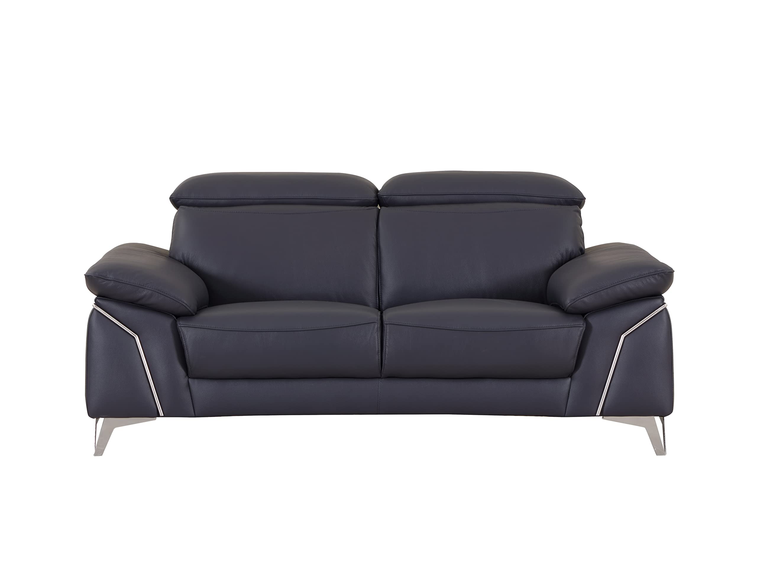 Blackjack Furniture Naples Top Grain Italian Leather Couch for Living Room, Adjustable Headrests with 9 Positions, Elegant Design with Solid Wood Frame & Stainless Steel Legs, Loveseat, 68", Navy
