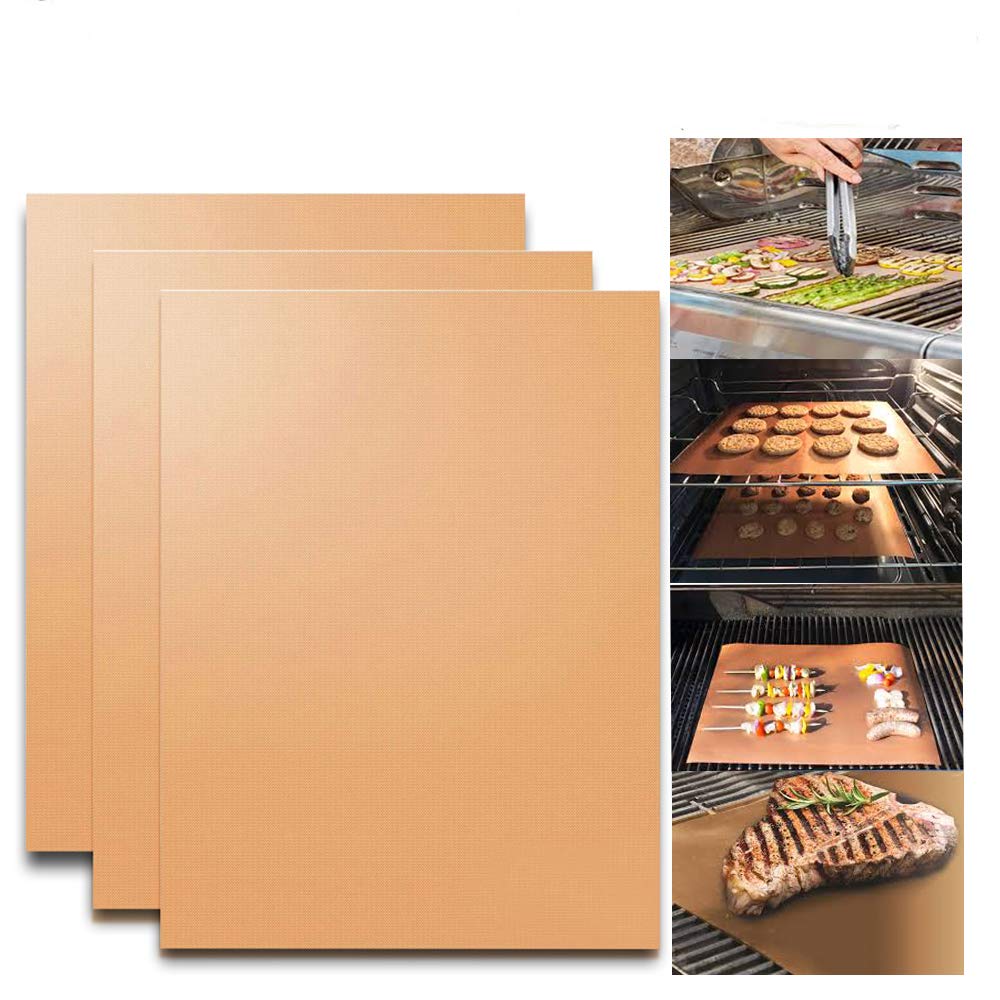 KITHOM Copper Grill and Bake Mats, Reusable Non Stick Grill Mats for Oven Baking and BBQ, FDA