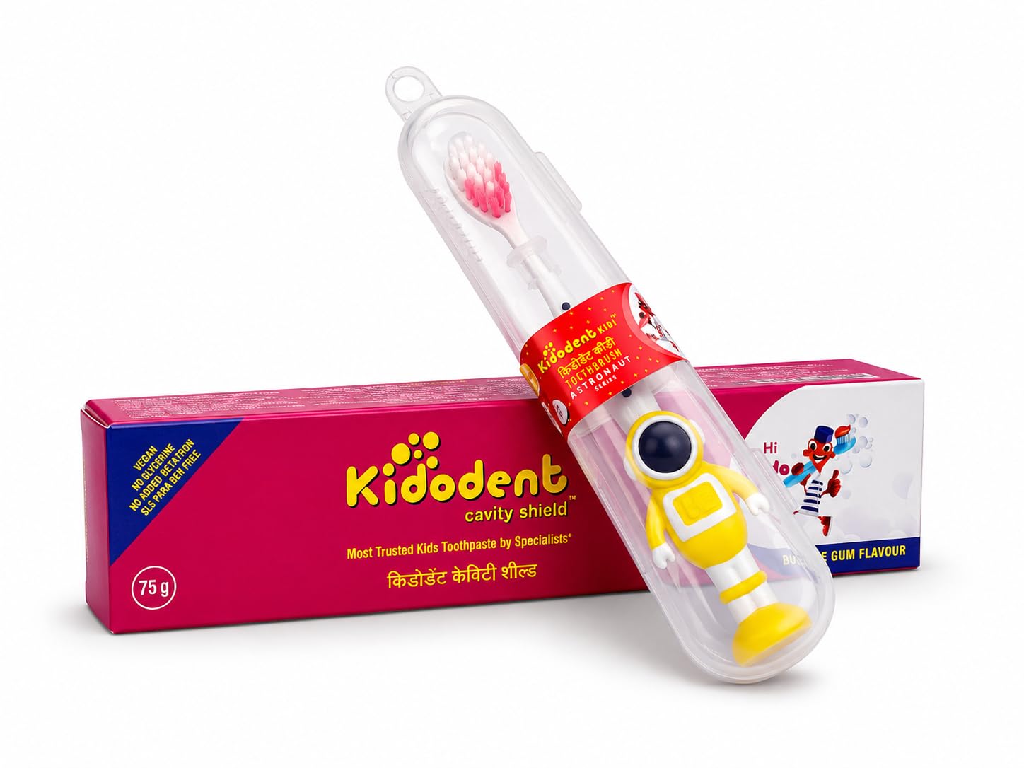 Kidodent Cavity Shield Toothpaste & Astronaut Toothbrush Starter Combo | Bubble Gum Flavour, SLS/Paraben/GMO Free, Vegan, Ages 3+-picture-20