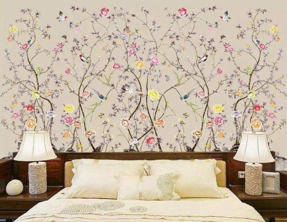 Retro Home Decor Designer Wall Paper 3D Wallpaper Flower and Bird Butterfly Chinese Retro Modern Wall Paper for Living Room Bedroom Tv Wall Decor,400Cm*280Cm