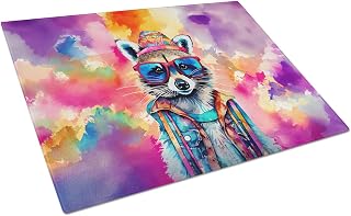 Caroline's Treasures DAC4034LCB Hippie Animal Raccoon Glass Cutting Board Decorative Tempered Glass Kitchen Cutting and Serving Board Large Size Chopping Board
