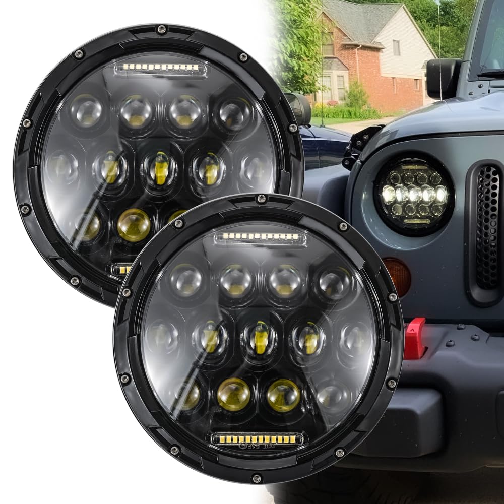 DREAMIZER 7''Faro LED para Motocicleta Aprobado por E con indicador de ojo de ángel DRL blanco ámbar compatible con Harley Road King Street Glide Softail Electra Glide Cafe Racer J-eep Wrangler JK TJ