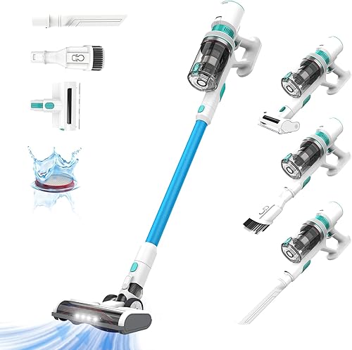 Aspiradora inalámbrica de 26 Kpa, aspiradora de mano ligera para suelos de madera dura, alfombraalfombra, pelo de mascotas, azul