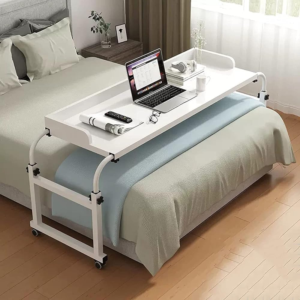 Adjustable Overbed Table with Wheels Extendable Mobile Workstation for Beds Height and Length Adjustable Hospital Table for Twin/Full/Queen/King Size Frames (140cm Wood Color)
