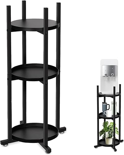 PMMJ Soporte dispensador de agua con 3 estantes redondos, soporte de agua de metal resistente para botellas de 5 galones, adecuado como soporte para