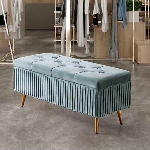 GRSMIS ベルベット収納ベンチ(下に靴を収納できるスペース付き)、モダンな収納ベンチ、ベッドの足元用ベンチ、収納付きオットマンベンチ、ソファや (ビーングリーン,60x40x45cm)