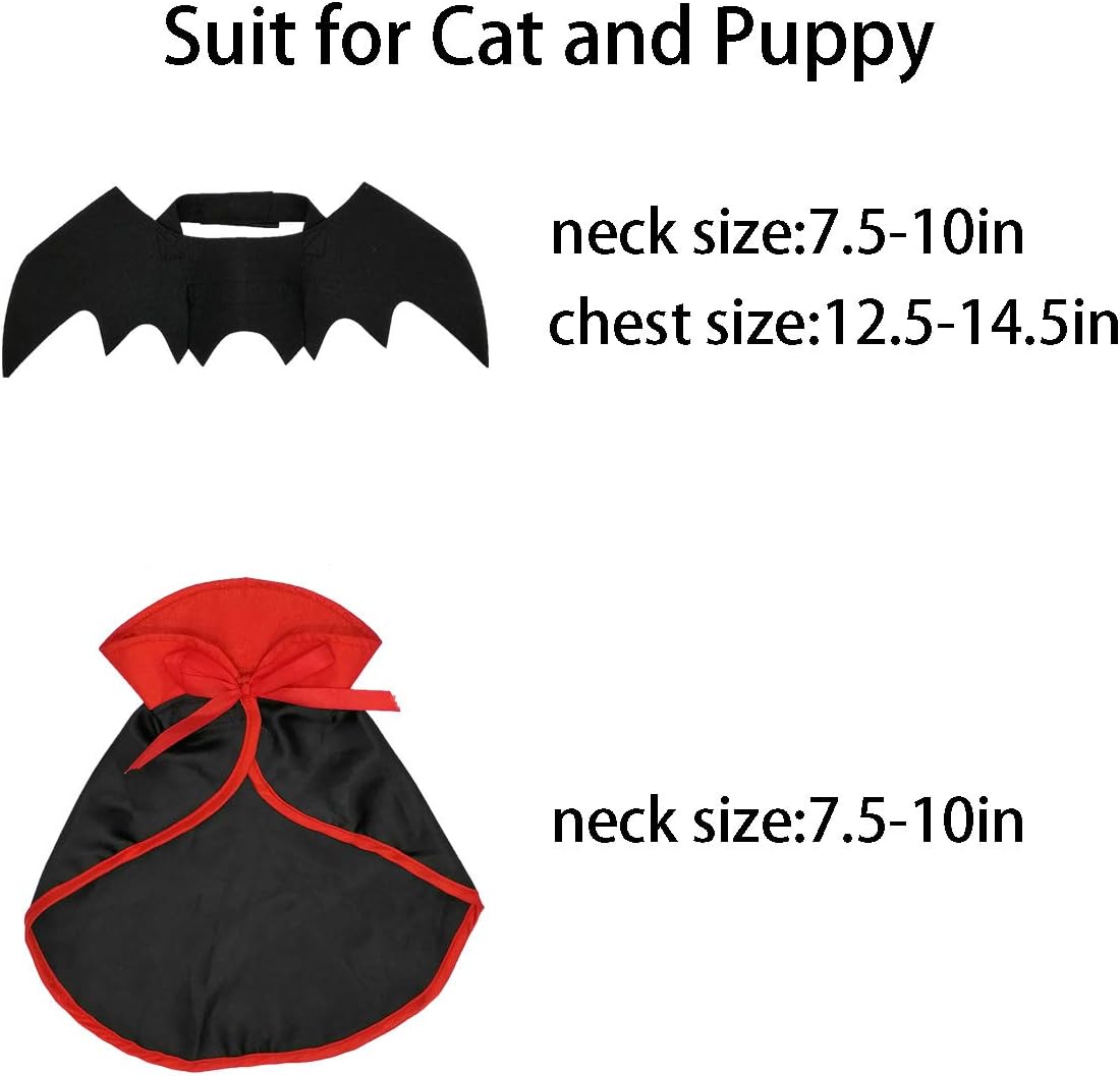 LKEX Halloween Small Dog Costume, Pet Bat Wings & Vampire Cloak, 2 Pack