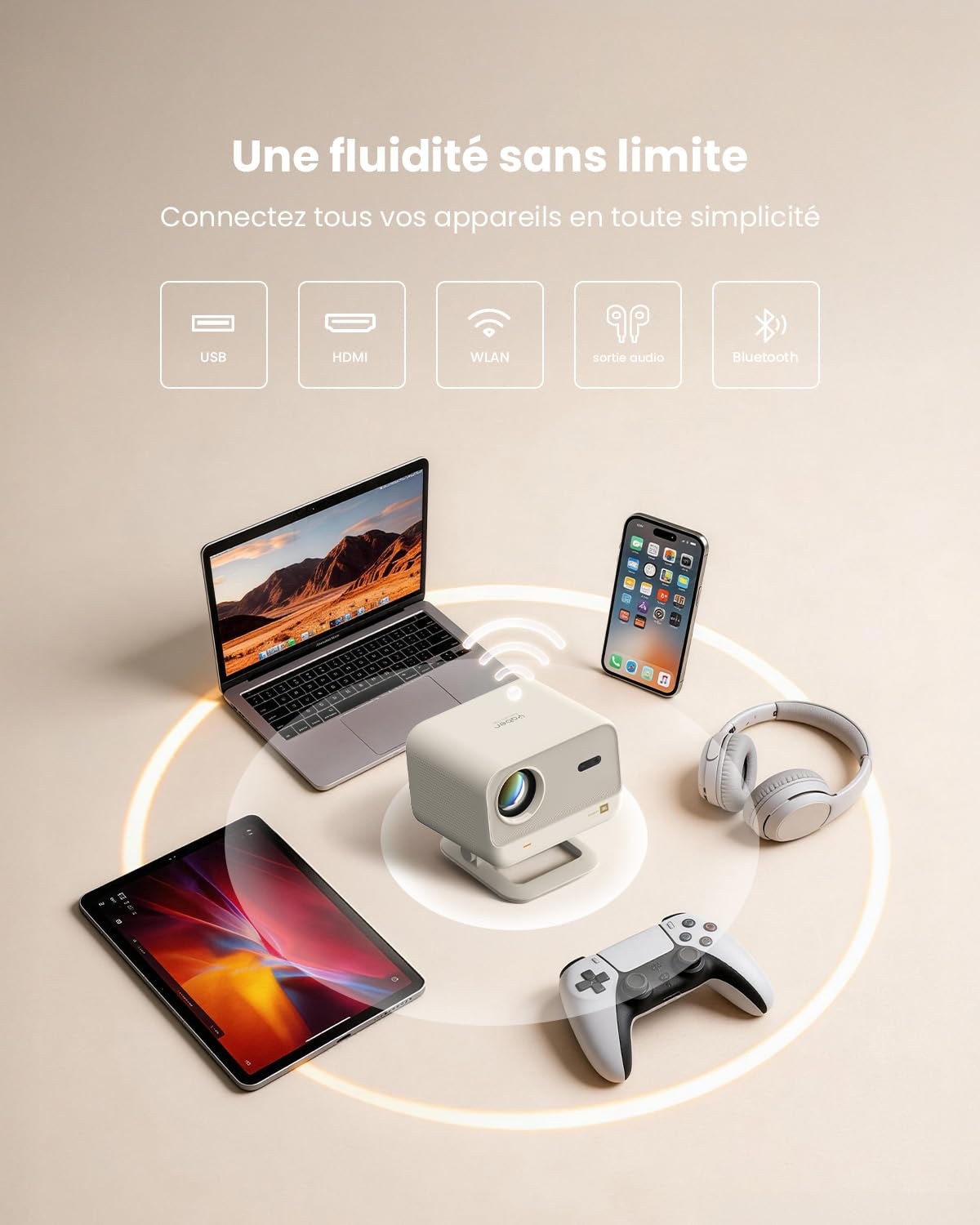 Vidéoprojecteur 4K【SGS Certifié/Compatible Netflix】 Yaber L2 Plus JBL/Dolby Projecteur 1080P FHD HDR10, Rétroprojecteur Autofocus & Correction Trapézoïdale, WiFi/Bluetooth Home Cinéma Rotation de 20°