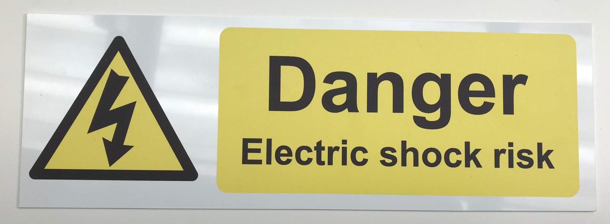 Danger electric shock risk Safety sign - 1.2mm Rigid plastic 150mm x 50mm