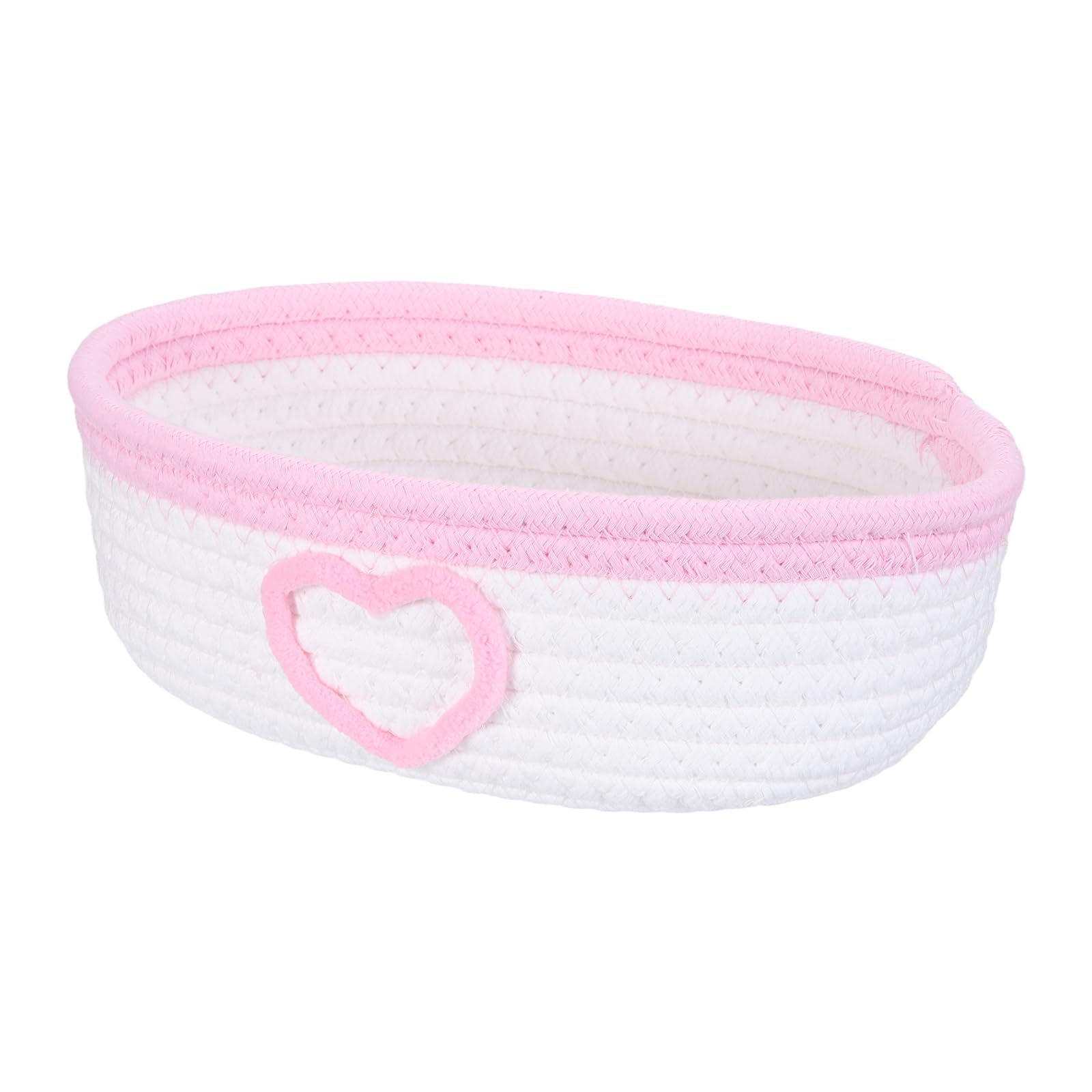 sourcing map Rectangular Rope Basket, 25.5 x 15 x 8cm Small Woven Baskets for Organizing Mini Woven Storage for Shelf Storage Home Bedroom Decor Gift Chest, White/Pink