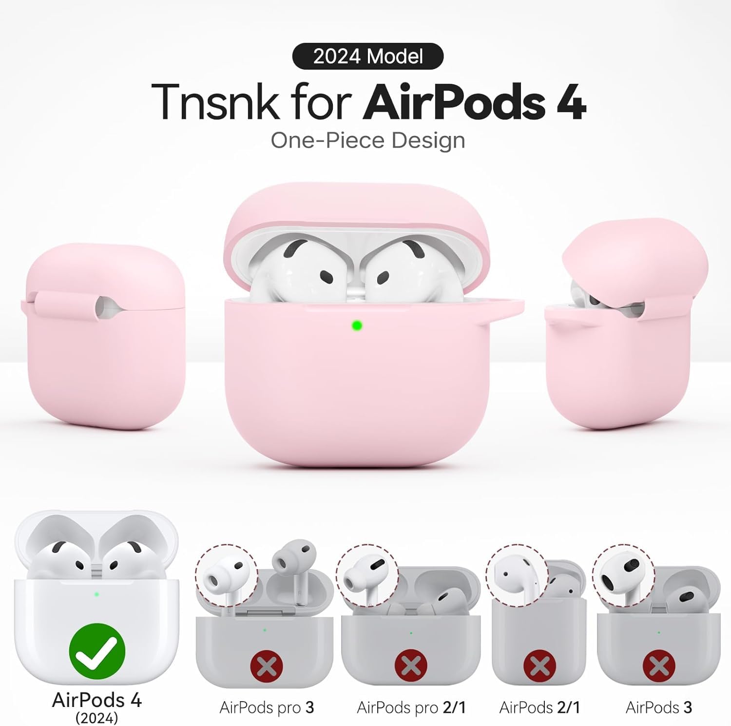 Etui do AirPods 4, różowe, z zestawem do czyszczenia 3 w 1 i brelokiem, miękki silikon 360°, pełna ochrona, etui na iPoda 4, urocze, kompatybilne z Apple Airpods 4. generacji 2024, dla kobiet