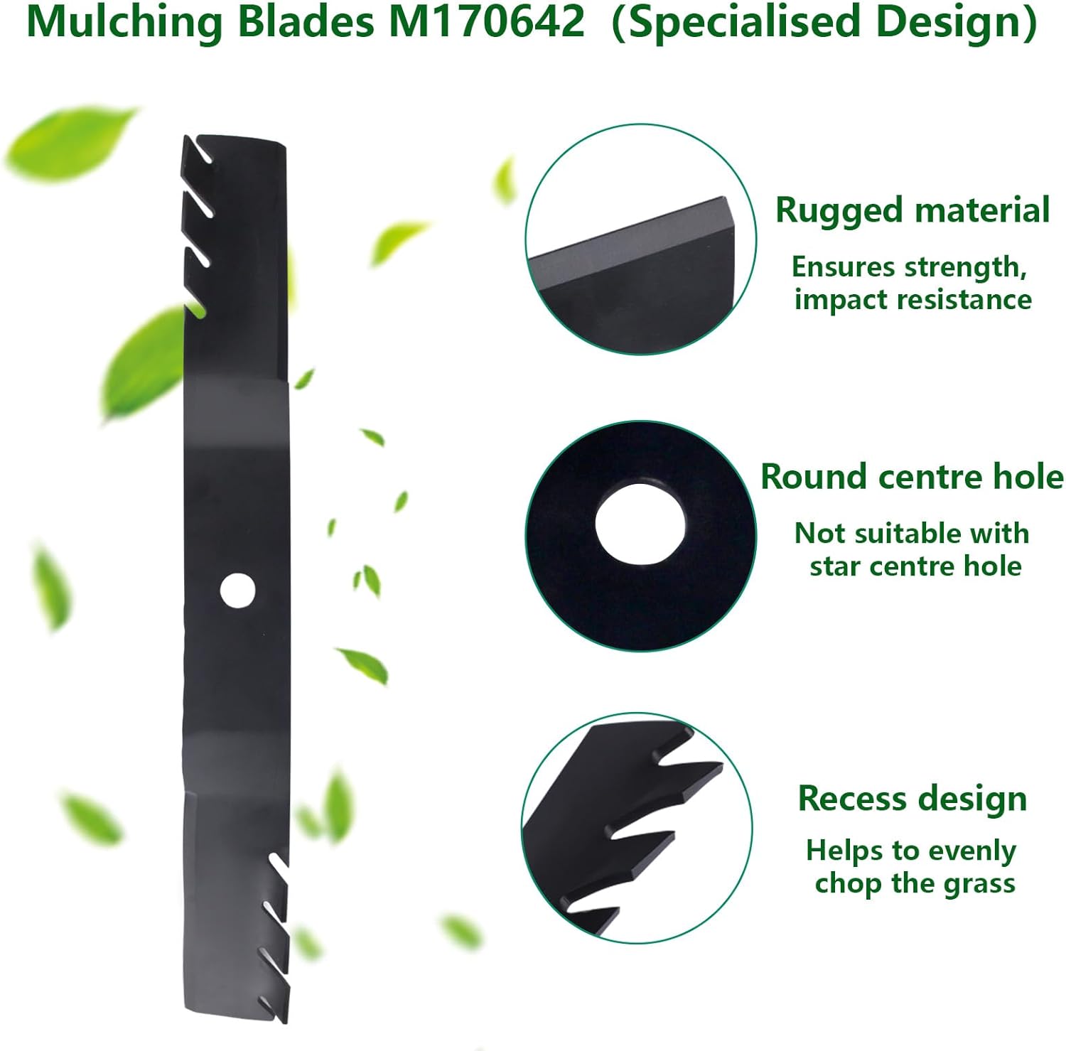 M170642 UC22008 42" Mulching Lawn Mower Blades Replacement for John Deere 42" Deck Riding Mower Zero Turn Mower X330 X350 X354 X370 X380 Z335E Z335M Z345M Z345R Z315E Z320M Z320R (2 Pack)