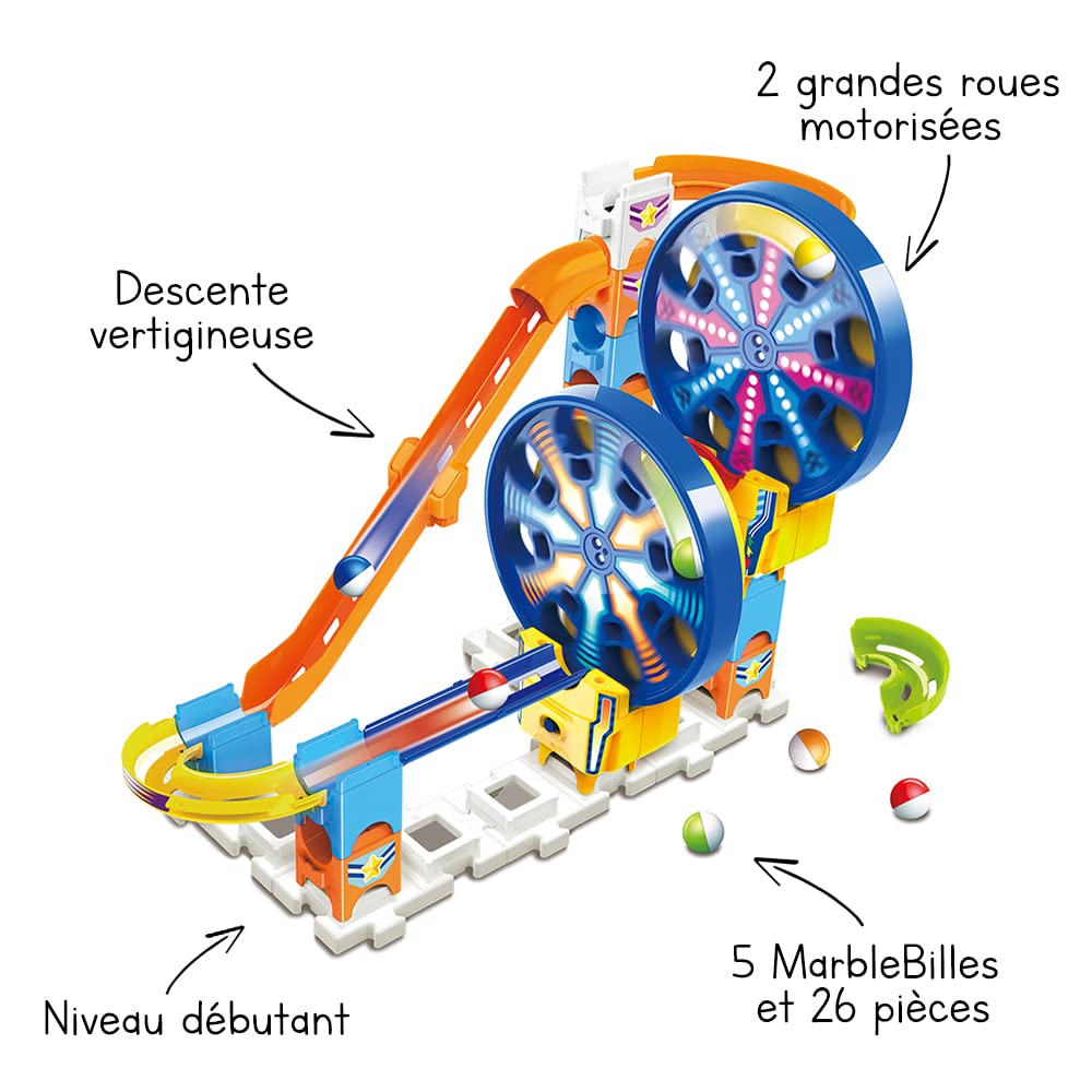 VTech - Marble Rush, Circuit à Billes Électronique Fun Fair Set Electronic M300E, Jeu de Construction, 26 Pièces, 5 Billes, Cadeau Enfant Dès 4 Ans - Contenu en Français