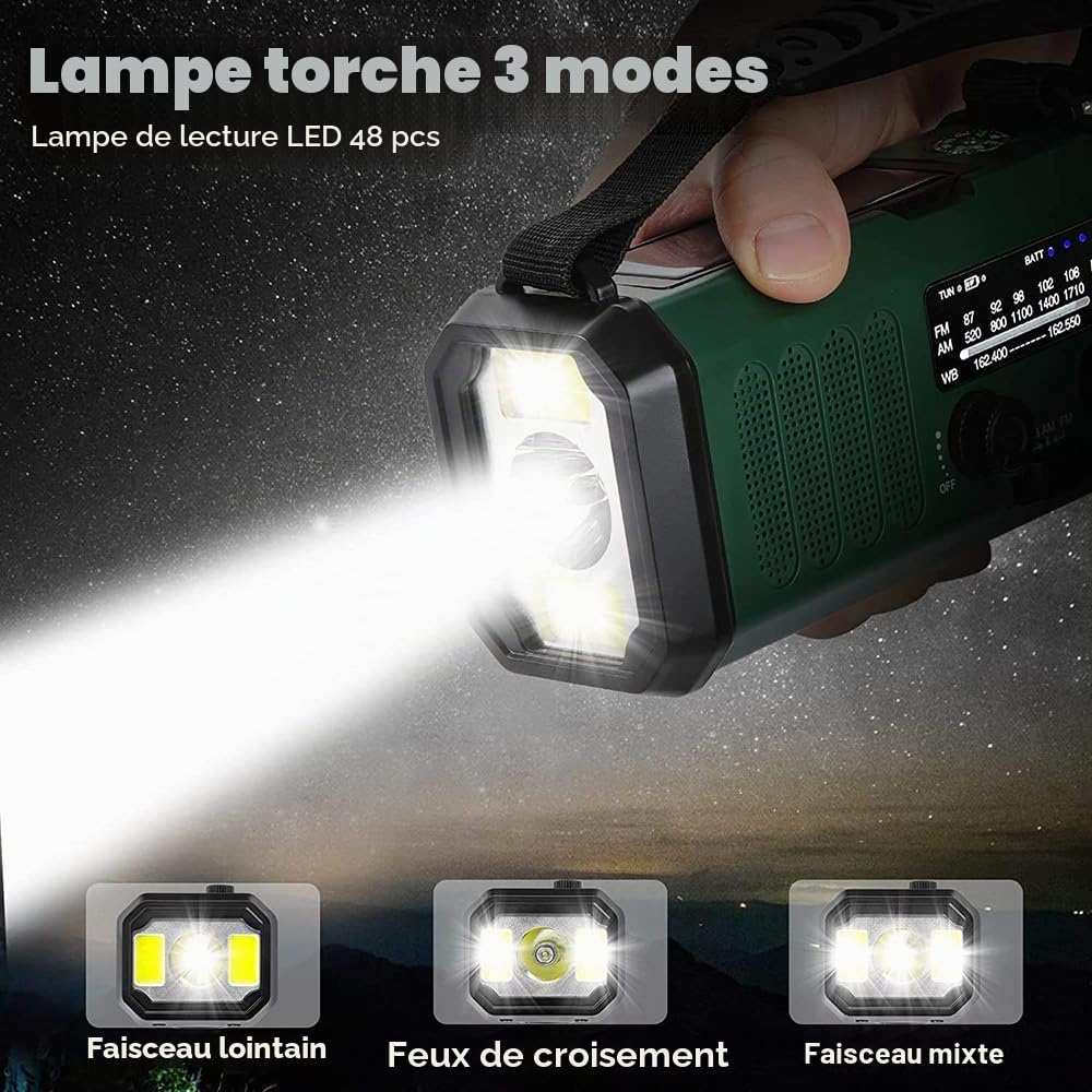 TKMARS Radio d'urgence Solaire et Dynamo Portable 20000mAh, AM/FM Multifonction, Chargeur Solaire Téléphone Lampe d'urgence Manivelle, Kit de Survie pour Camping, Randonnée, Urgences