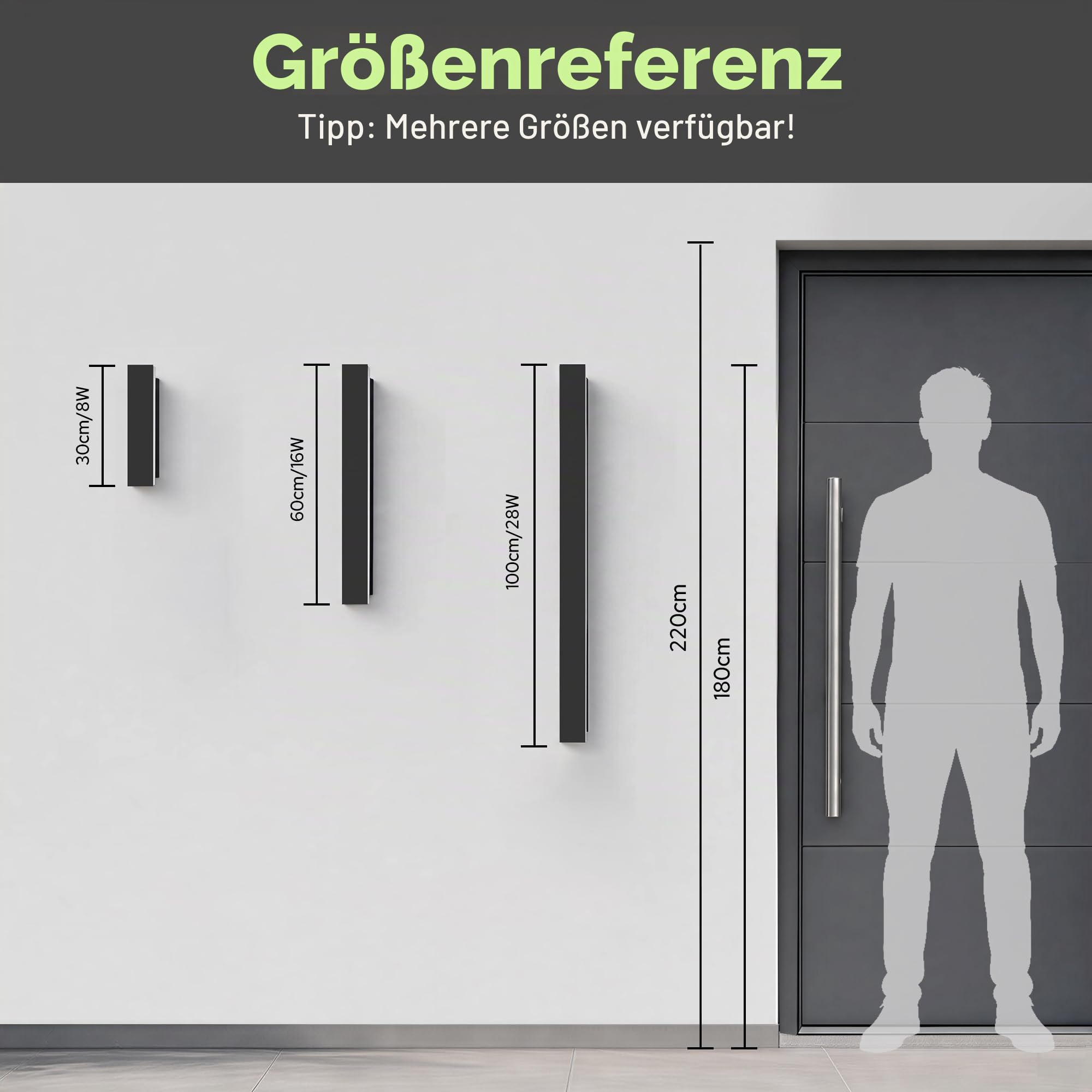 auralab 60cm Lange Wandleuchte Außen, IP65 Wasserdicht Edelstahl LED aussenleuchte, 3000K Moderne LED Außenwandleuchte für Pool, Wohnzimmer und Eingang, Schwarz