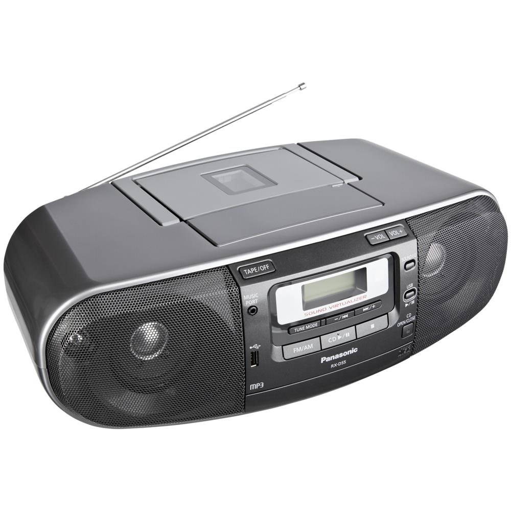 Panasonic RX-D55AEG-K Stereo-Radiorecorder (Tuner, CD-Player, MP3 Wiedergabe, Kassettendeck) Grau