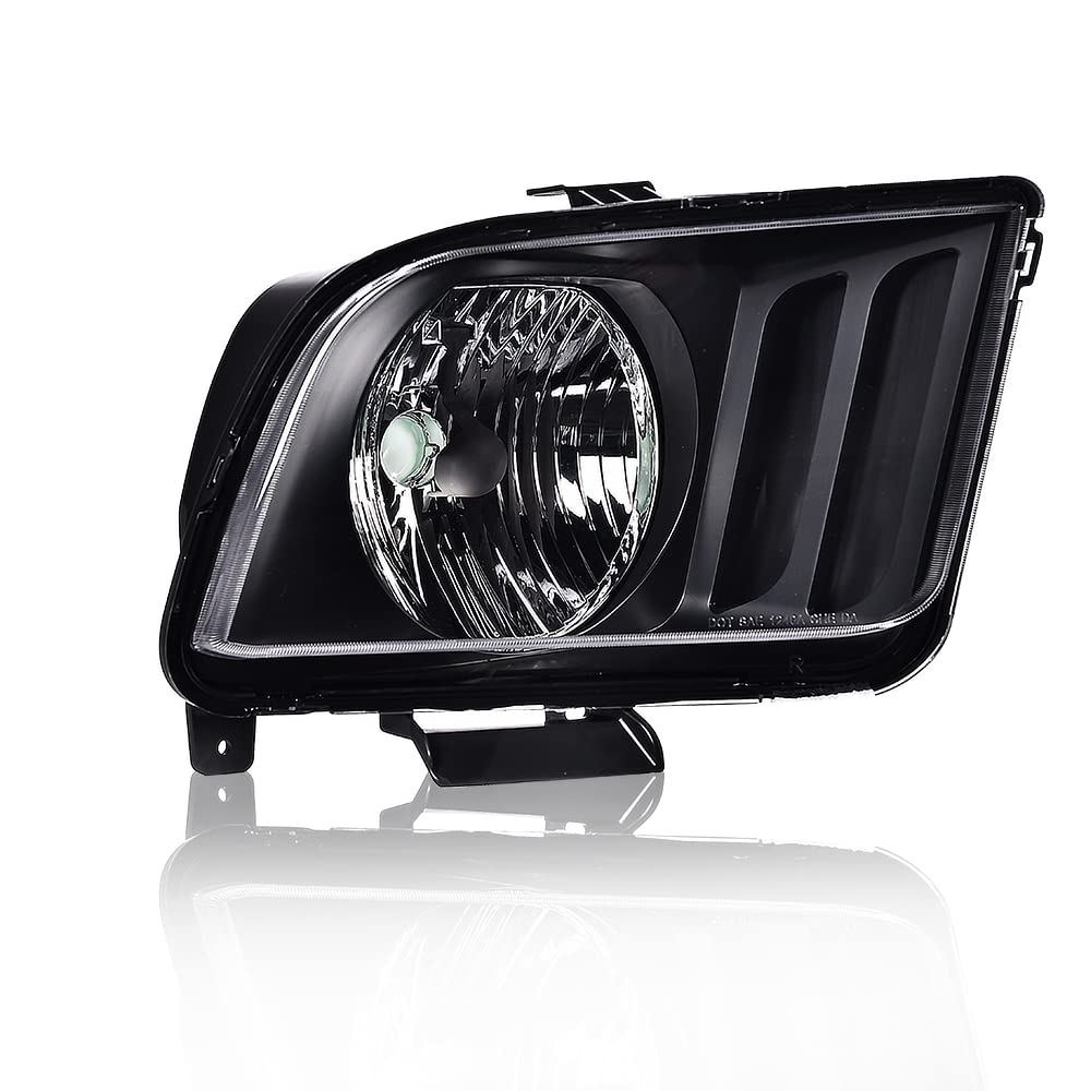 CHEDA Headlights Assembly, Compatible with 2005 2006 2007 2008 2009 Ford Mustang S197 Black Housing Headlight Replacement Head Lamps Right Passenger