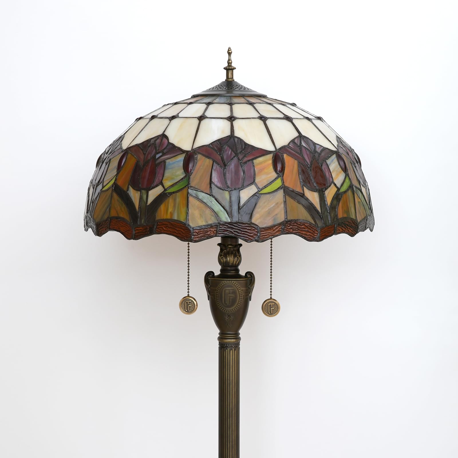 Lampa podłogowa Tiffany w stylu czerwonego tulipana Lampa podłogowa ze szkła witrażowego Jasne oświetlenie Rustykalna lampa stojąca do dekoracji wnętrz Salon Sypialnia
