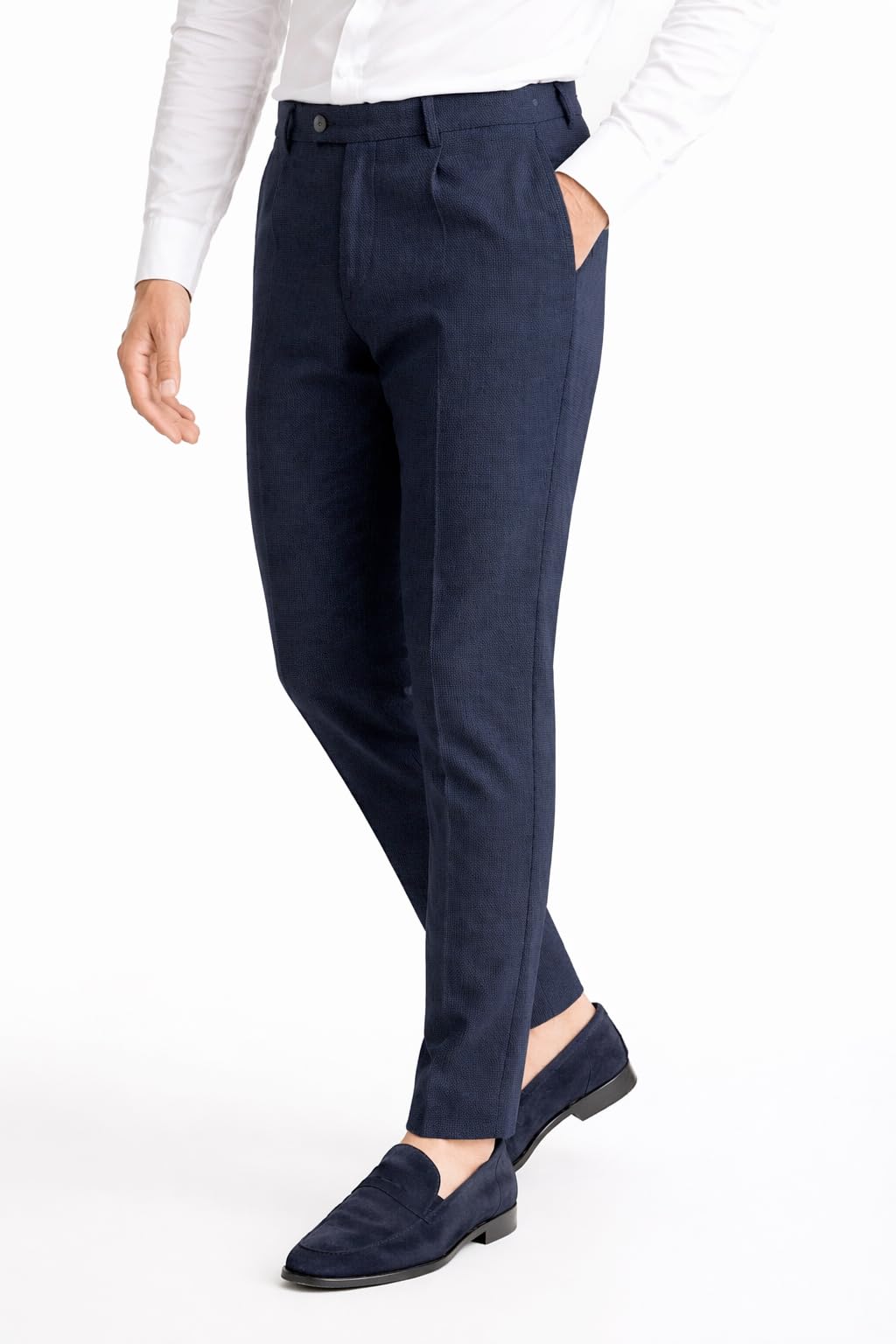 Pantalone Uomo Sartoriale Regular Fit Made in Italy – Misto Cotone con Fantasia Chicco di Riso – Casual Elegante con Tasche