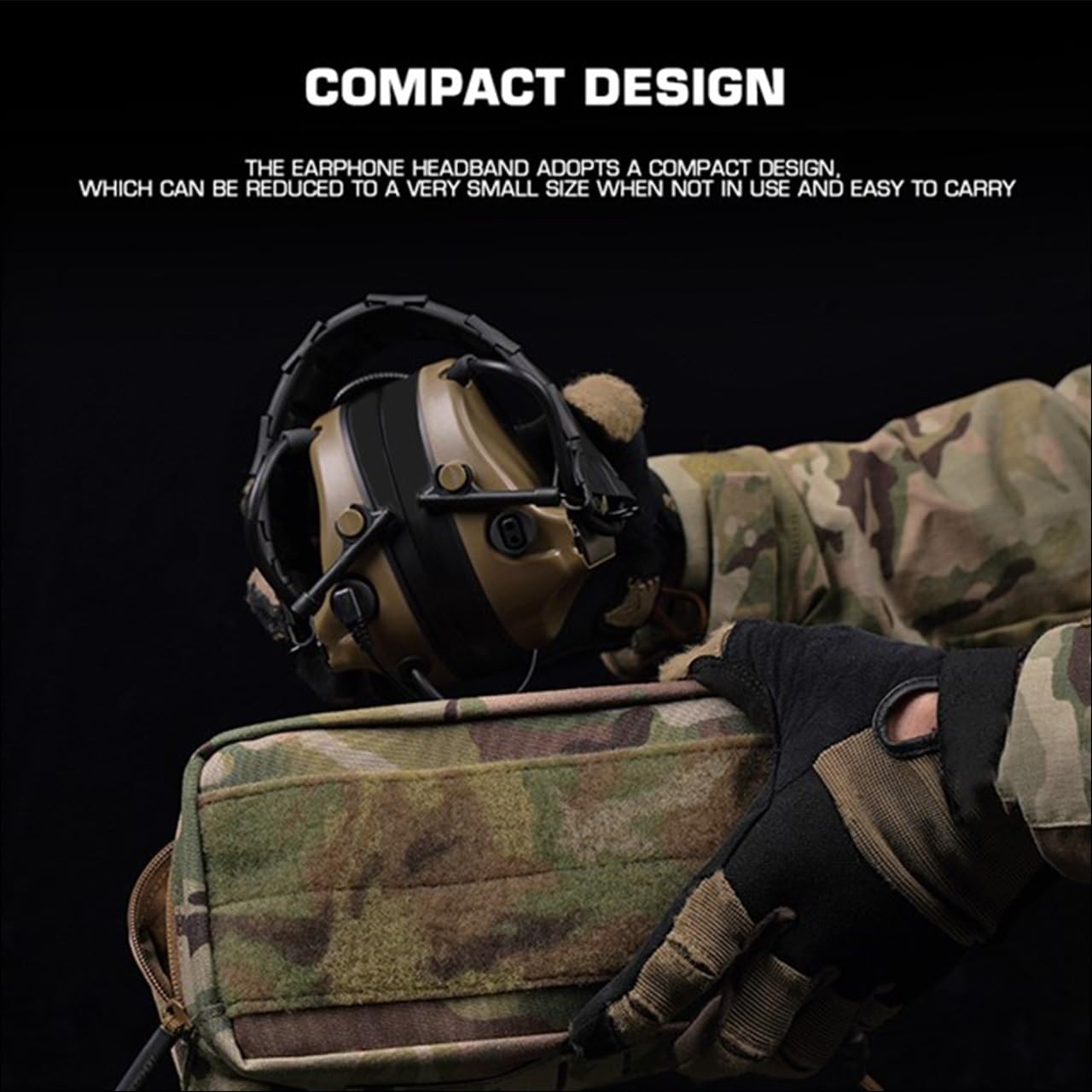 Casque Tactique Pliable avec Micro Détachable & Commandes Gantées - Coussinets Mémoire Anti-Bruit pour Airsoft/Extérieur (sans ANC)