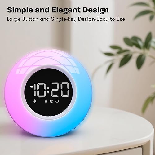 Miniatura 6 de Máquina de sonido de ruido blanco con 30 sonidos relajantes y luz de 12 colores, reloj despertador de amanecer luz de despertar, volumen ajustable y
