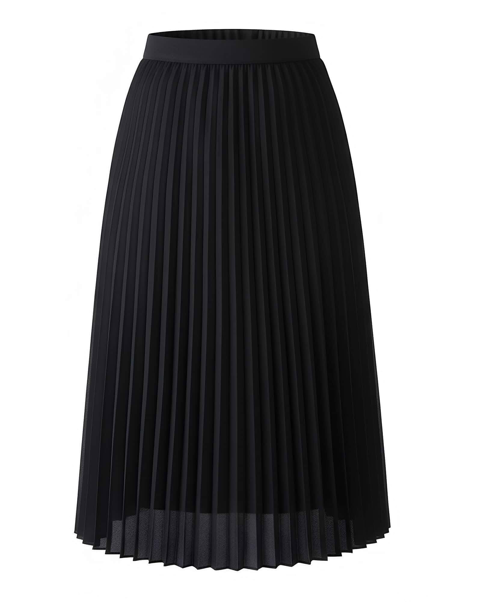 Shestellar Pleated Midi Skirt for Women Outfits Chiffon A-Line High Elastic Waist,Knee Length,Long Flowy Swing Flare Skirts,Work/Travel/Holiday Party/Daily Casual Wear