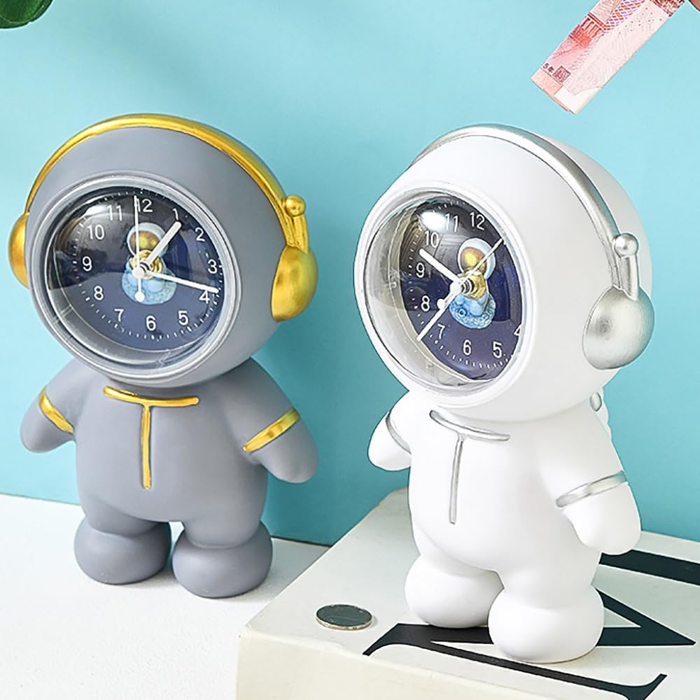 Réveil Analogique Enfant Astronaute - Silencieux, Avec Veilleuse LED, Sans Tic-tac (bleu)