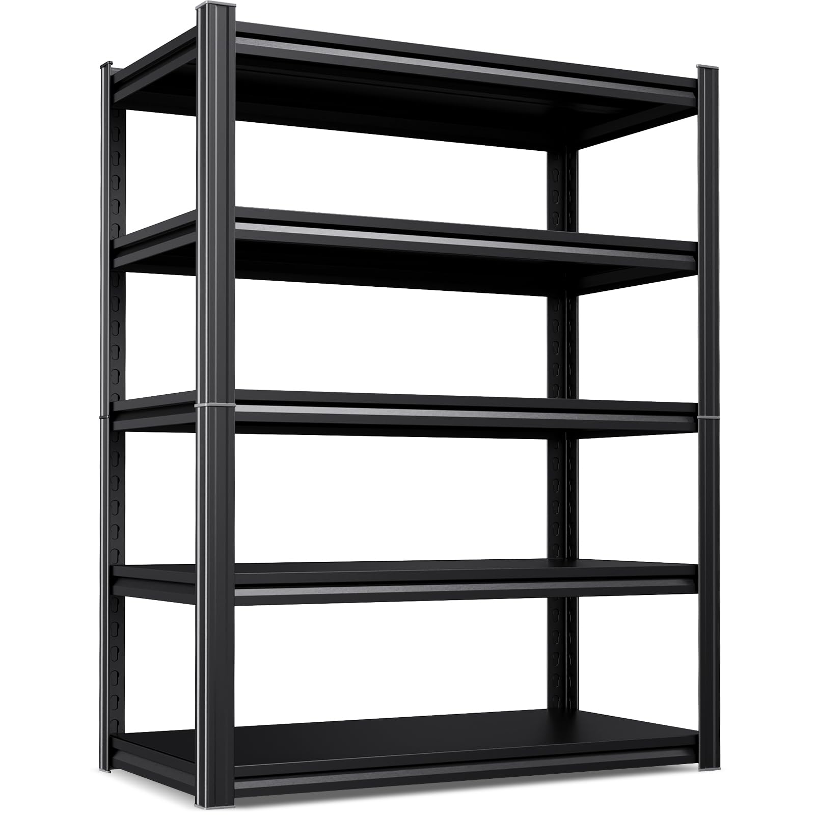 46" W Heavy Duty Garage Shelving - 5 Tier Metal Storage Shelves (2500 LBS Total Capacity), Adjustable Steel Utility Rack for Pantry, Warehouse, Basement, Shop - 71.2" Hx46 W x 20" D,Black