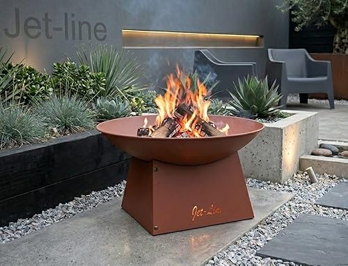 Jet-Line Feuerschale Pueblo Rostoptik Lackiert Ø 58 cm x 32 cm Hoch Metall Feuerkorb Feuerstelle für Garten Terrasse Rostbraun