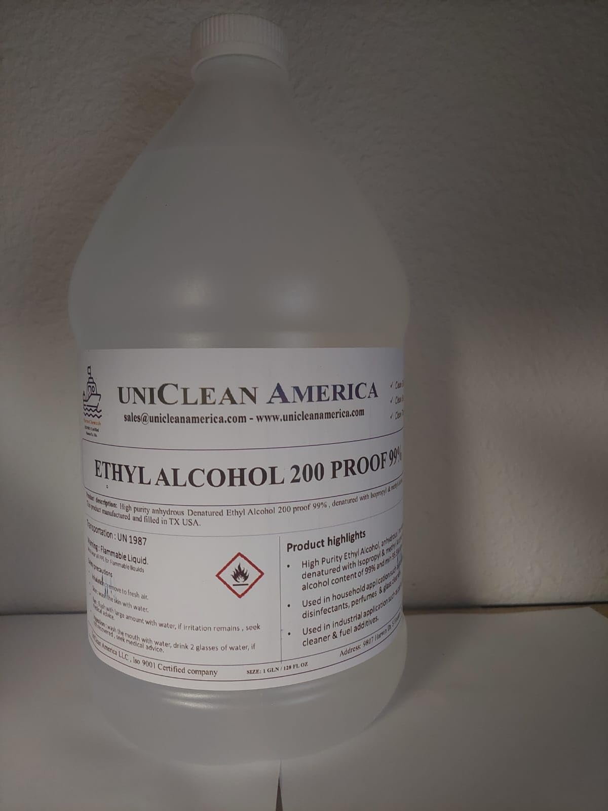 UniClean America Ethyl Alcohol 95.7% - DA Ethyl Alcohol 200 Proof 99% - Made in USA - Size 64 fl oz