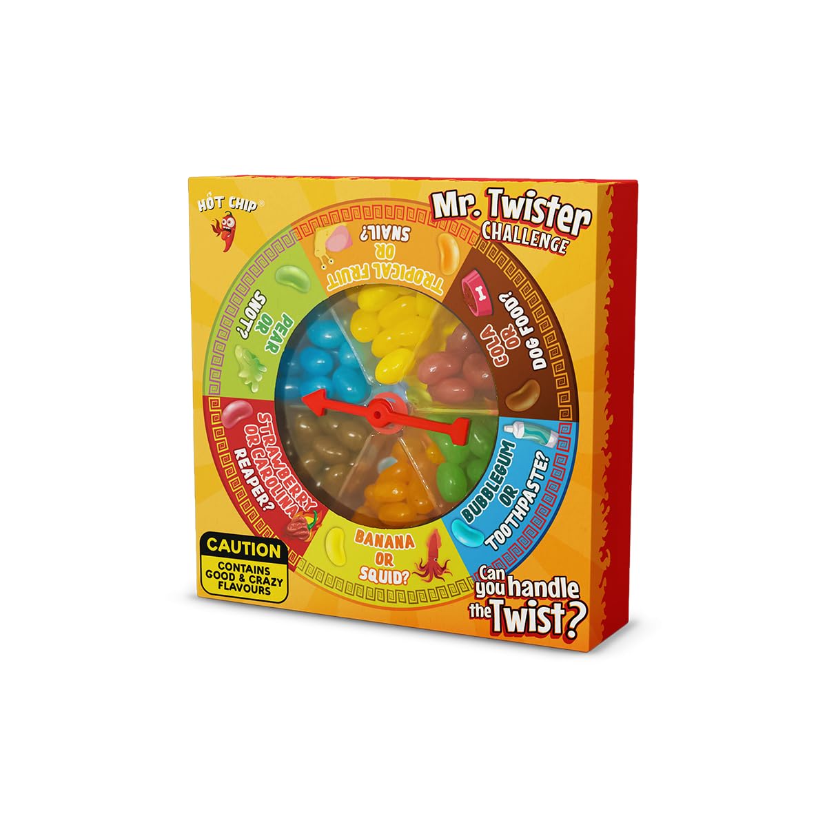 HOT-CHIP Mr. Twister Challenge Trio Pack – 3x 120g Ruleta de sabores con Jelly Beans dulces y locos – Divertido juego de fiesta con sabores sorpresa – Ideal para amigos y familia