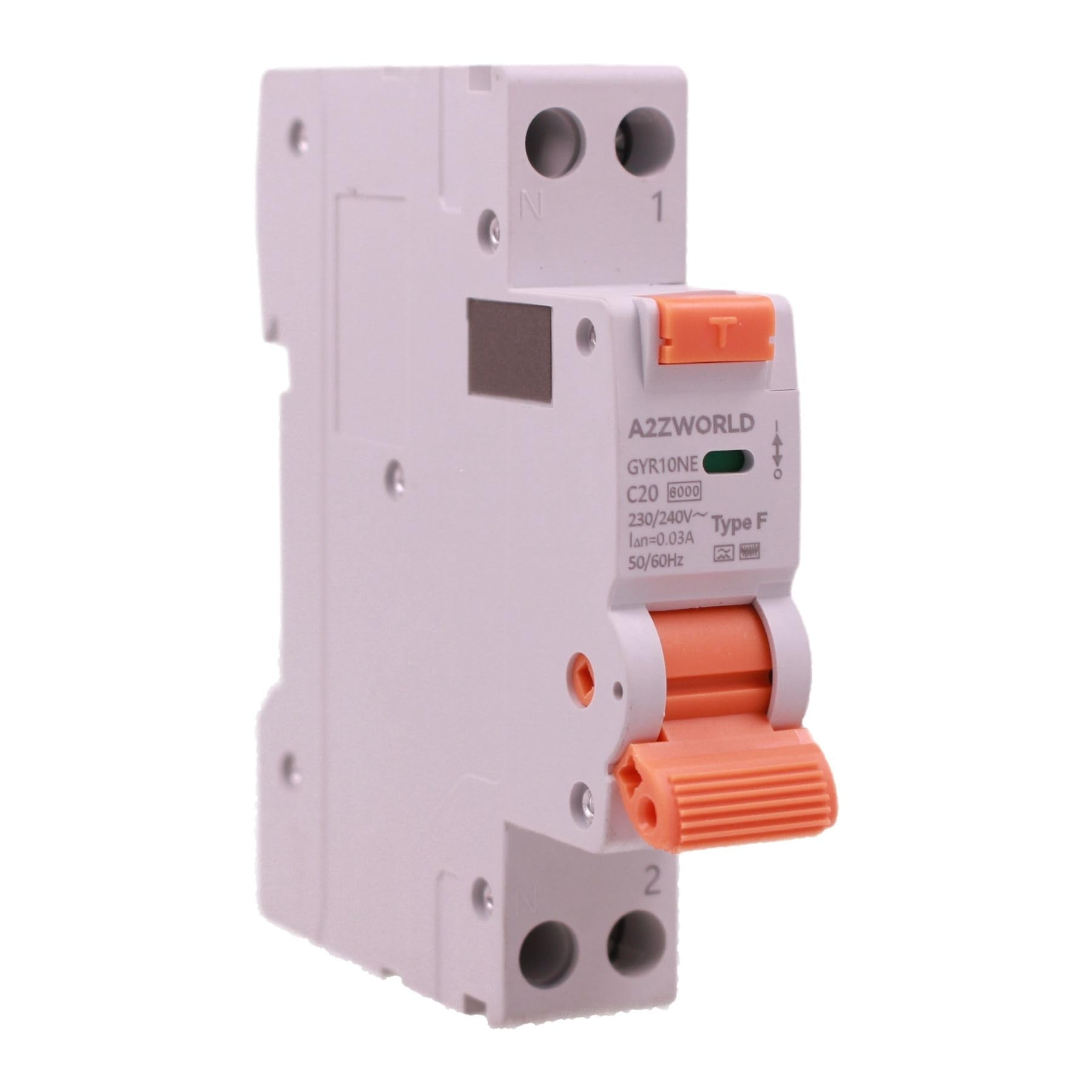 RCBO Type F Slim 20 A C20 Interrupteur différentiel magnétothermique classe F 1 module, courbe C 1P + N 6 kA 30 mA, pour installations d'équipements électroniques modernes