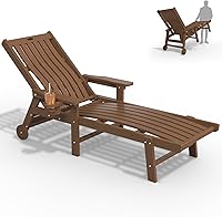 THOEOE Oversized Patio Chaise Lounge Chair, 5-Position Adjustable HDPE Outdoor Lounger with Wheels & Cup Holder for Poolside