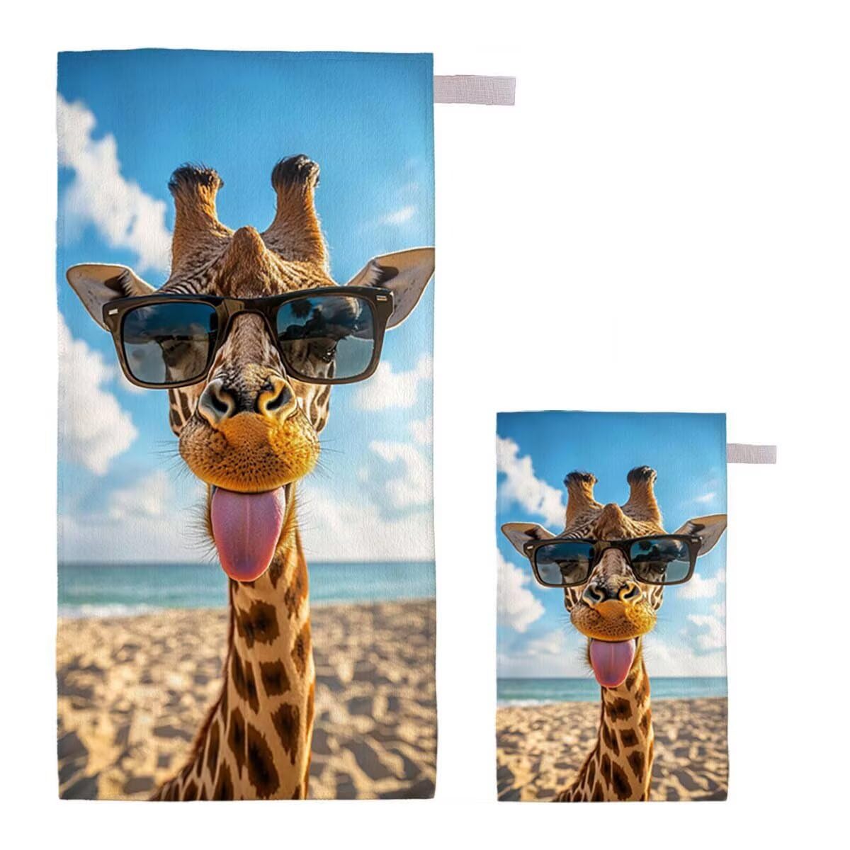 Strandtuch Giraffe Strandtuch XXL 220x100cm/35x70cm, 2er Set Mikrofaser Handtuch Groß Saunahandtuch, Schnell Trocknend Stranddecke Sandfrei, Badetuch Leicht für Fitness Sporthandtuch Saunatuch D-46