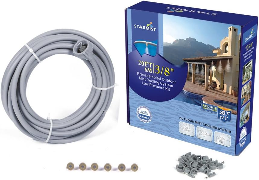 Patio Mister Outdoor Mist Cooling System Preassembled Low Pressure Kit, 6m/20', 3/8"