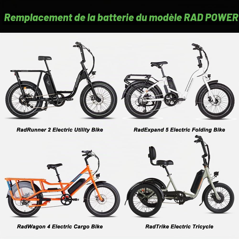 SEASON Ebike Batterie A2-48V 14Ah (673Wh) 35E cellules sans Chargeur - Batterie de Rechange Compatible avec Rad Power Bikes