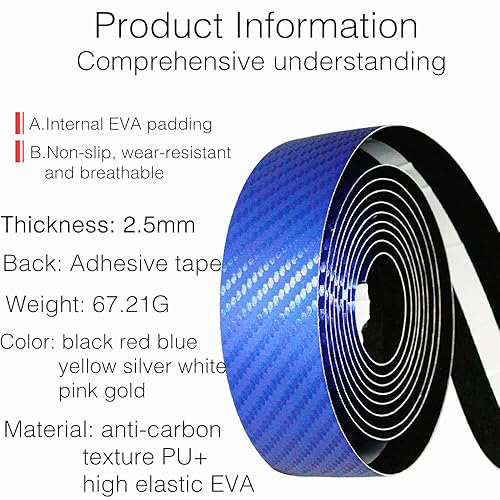 Miniatura 4 de VXM Cinta de manillar de bicicleta, fibra de carbono, PU y EVA, cinta antideslizante para mango de ciclismo de montaña, 2 rollos por juego (gris)