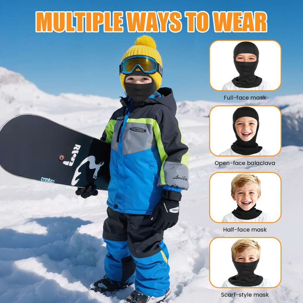 Pasamontañas Térmico para Niños, Balaclava Protector, Pasamontañas Niño Multifuncional Máscara, Cálido Calentador de Cuello para Niños y Niñas Ciclismo, Esquí y Deportes al Aire Libre
