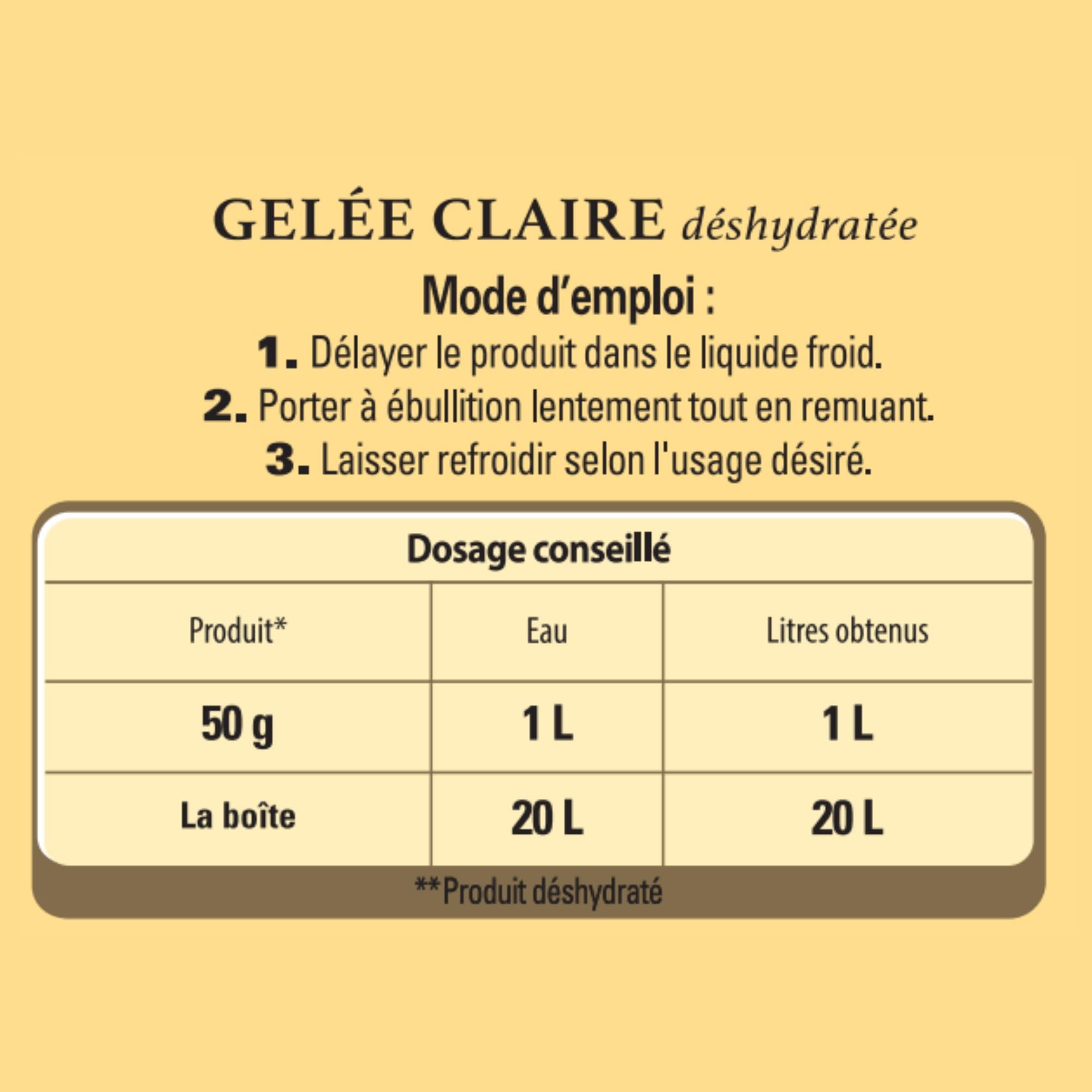 CHEF Gelée Claire Déshydratée - Pour Gelée, Nappage, Décor - A Base de Gélatine de Bœuf 46% - Gain de Temps en Cuisine - Aide Culinaire, Fonds, Fumet, Sauce - Boîte de 1kg pour 20L