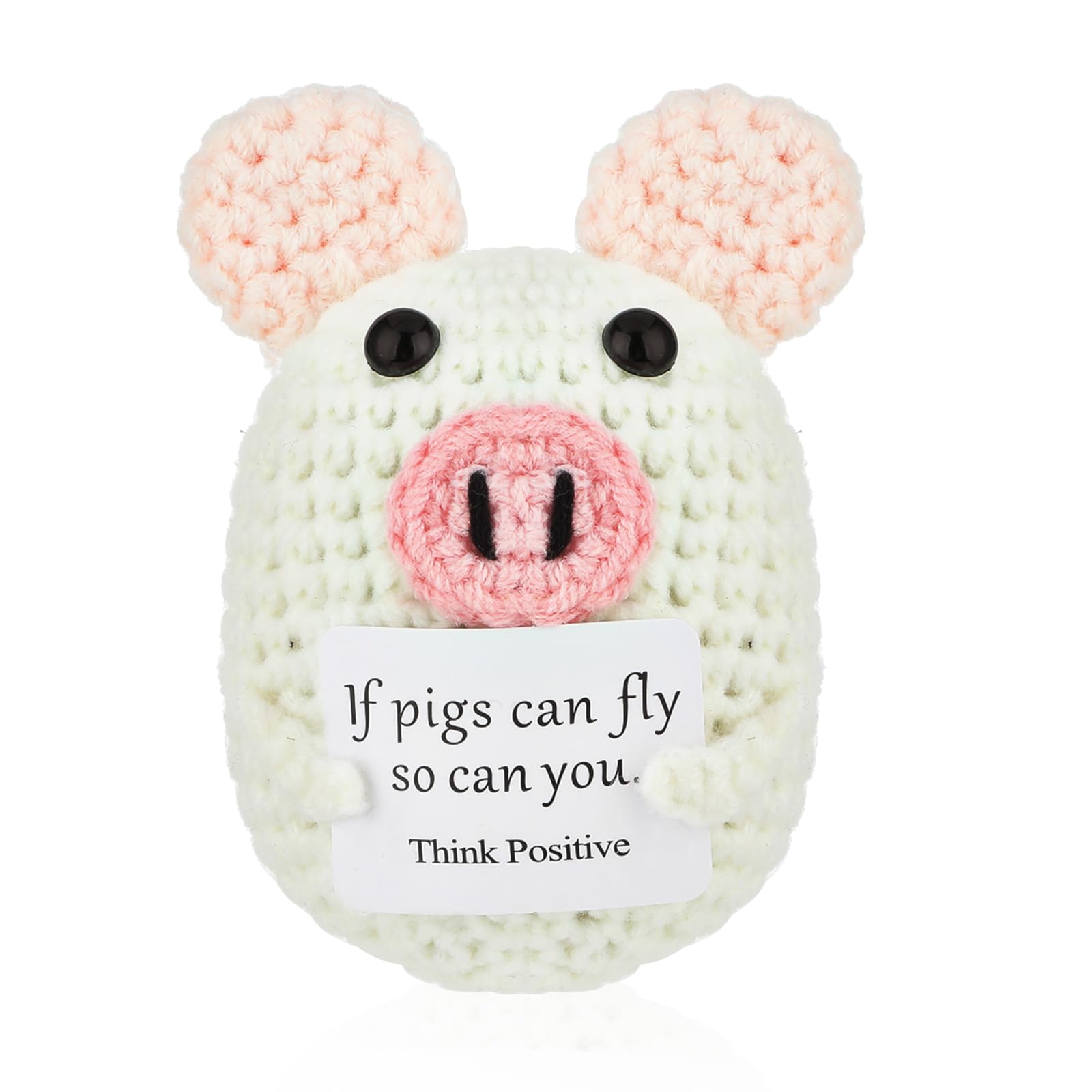 Funny Positive Pig, 3 inch Handmade Knitted Pig Crochet Mini Cute Crochet Piggy Gifts Emotional Support with Encouraging Card for Birthday Gifts Room Party Decoration Encouragement