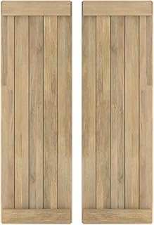 17 1/2"W x 64"H Americraft Five Board Exterior Real Wood Joined Board-n-Batten Shutters w/End Batten (Per Pair), Unfinished